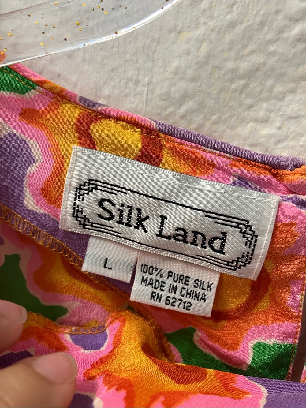Vintage 100% Silk Top SilkLand Vibrant Floral Pink, Orange and Green - Picture 2 of 3